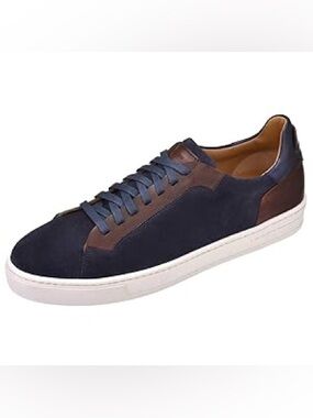 Magnanni Navy Suede Sneakers with Brown Leather Trim